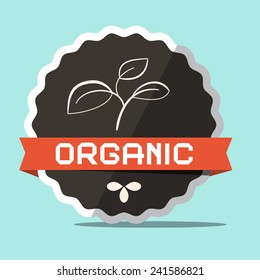 Organic Brown Retro Vector Label on Blue Background