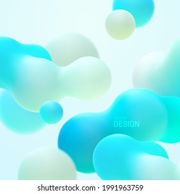 Organic bubbles backdrop. Gradient background with turquoise metaball shapes. Morphing colorful blobs. Vector 3d illustration. Abstract 3d background. Liquid colors. Banner or sign design