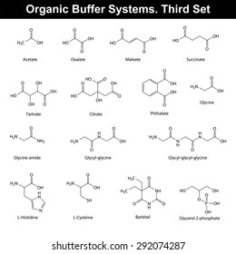 Organic buffer agents - chemical molecular structures and formulas, third set, 2d vector, eps 8