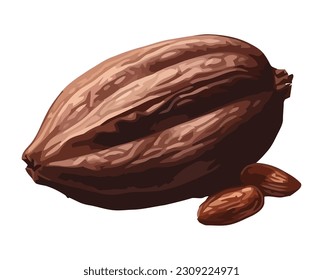 Organic cacao bean illustration on nature backdrop icon isolated