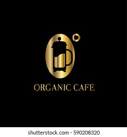 Organic cafe golden vector logo design template