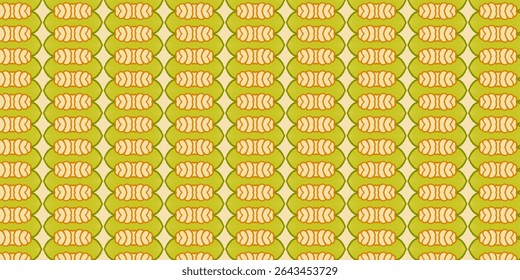 Organic caterpillar, symmetry, green, orange, seamless design with a soft nature-inspired palette. Great for eco-textiles, kids’ prints, or pattern design.