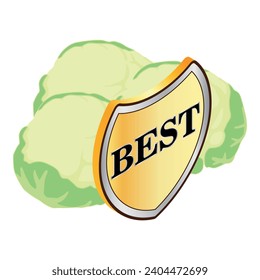 Vector isométrico del icono de coliflor orgánico. La coliflor fresca y el mejor signo de oro. Concepto de calidad, alimentos y productos orgánicos