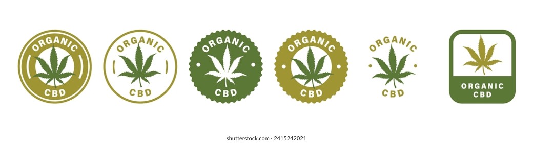 Etiqueta orgánica del CBD. Signo vectorial del producto con cannabidiol.