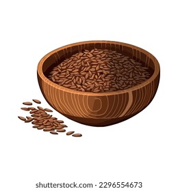 Organic cereal plant seed heap on wood plate icon isolated