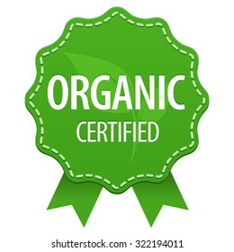 Organic Certified Green Label With A Seam And  Ribbons Icon Isolated On White Background. Vector Illustration