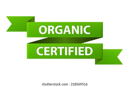 Organic Certified green ribbon banner icon isolated on white background. Natural product. Vector illustration
