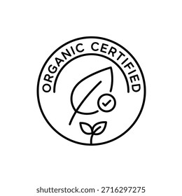 Logotipo orgánico certificado con la hoja y la marca de verificación