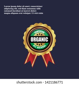 organic - certified,all natural. gold emblem with ribbon