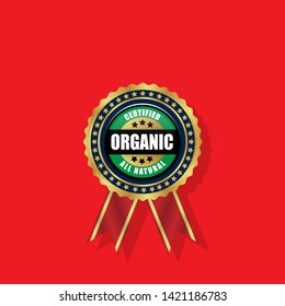 organic - certified,all natural. gold emblem with ribbon