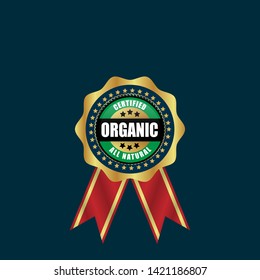 organic - certified,all natural. gold emblem with ribbon