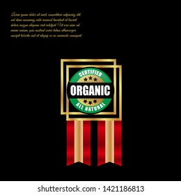 organic - certified,all natural. gold emblem with ribbon