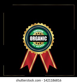 organic - certified,all natural. gold emblem with ribbon