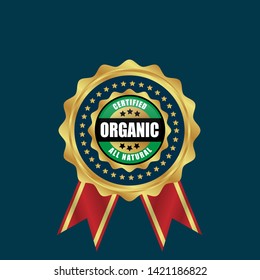 organic - certified,all natural. gold emblem with ribbon