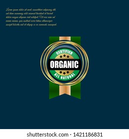 organic - certified,all natural. gold emblem with ribbon