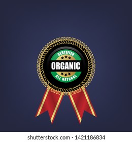 organic - certified,all natural. gold emblem with ribbon