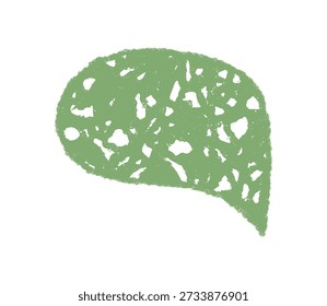 Organic chalk speech balloon shape with rough texture stands as a hand drawn icon. Irregular scribble form suggests rectangle and sketch effect, green visual for creative message or label.