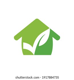 Organic check logo template illustration. Check leaf with home icon logo design template.