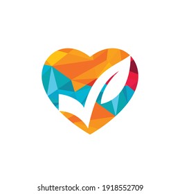 Organic check logo template illustration. Check leaf with heart icon logo design template.