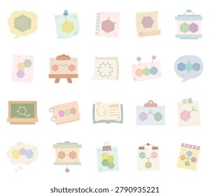 Organic chemistry molecular structure set featuring benzene toluene xylene anthracene phenanthrene pyrene fluorene biphenyl furan cyclohexane laboratory manuscript notation education