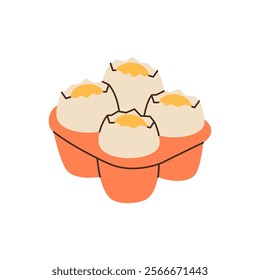 Organic chicken eggs in cardboard pack. Organic farm chicken eggs. Vector illustration.