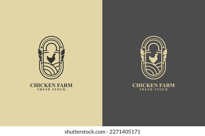 Bio-Hühnerfarm Logo Minimalist and Simple Chicken Farm Logo.Huhn Farm Logo Vektorgrafik Design, Vintage-Hahn, Retro-Logo Design, Emblem, Badge. für Geflügel und Legehennen geeignet