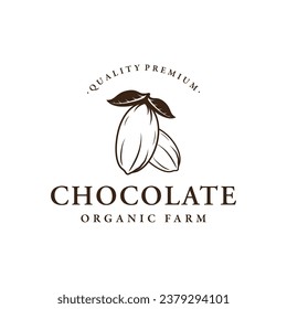 Organic chocolate or cacao fruit logo design isolated background.