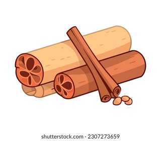 Organic cinnamon stack adds flavor to meal icon isolated