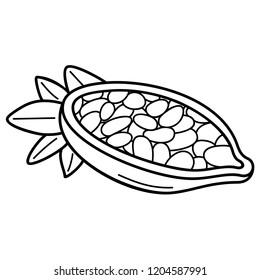 Organic Cocoa Beans. Vector flat outline icon illustration isolated on white background.