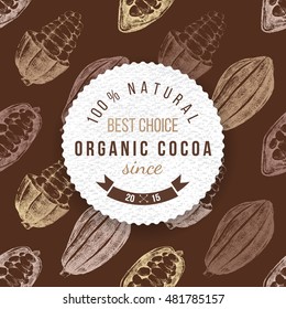 Organic cocoa round label with type design on seamless  background