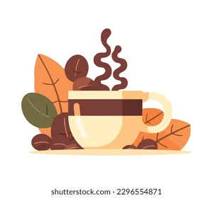 Organic coffee cup with leaf and seeds icon isolated