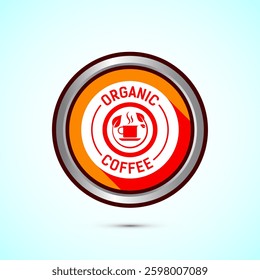 Organic coffee icon design illustration, eco friendly coffee, Organic coffee sign, Orange color shadow button design