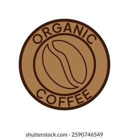 Organic coffee label. Natural coffee icon vector illustration. 100 arabica and robusta beans emblem, badge, sign, symbol, stamp or seal. Coffee shop circle logotype isolated.