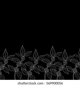 Organic coffee leaf, bean vector hand drawn template, border, sketch illustration