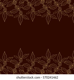 Organic coffee leaf, bean vector hand drawn template, border, sketch illustration
