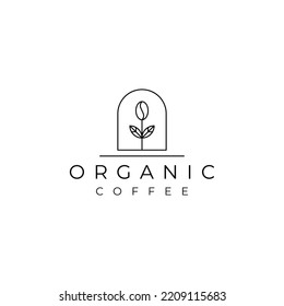 organic coffee line art logo design. coffee bean with plant vector logo design