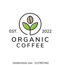 organic coffee logo. coffee bean with nature leaf or plant logo design