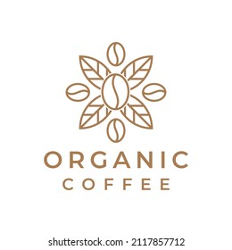 organic coffee logo. coffee bean with nature leaf or plant logo design