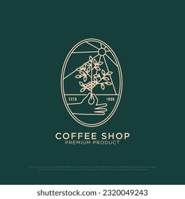 Diseño del logotipo del café orgánico vectorial, vintage Ilustración del logotipo del café al aire libre con estilo de contorno, mejor para restaurante, café, marca del logotipo de bebidas