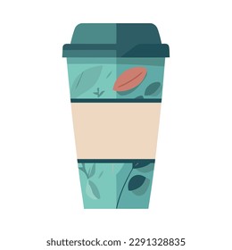 Organic coffee packet design with fresh leaf icon isolated