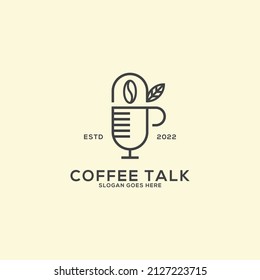 Organic Coffee Shop And Podcast Logo Design With Outline Style, Can Used Beverage Vector Illustration