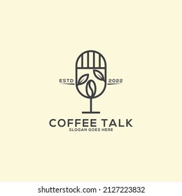 Organic Coffee Shop And Podcast Logo Design With Outline Style, Can Used Beverage Vector Illustration