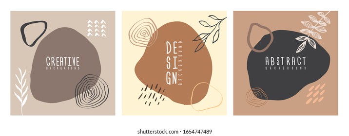 Organic collage hand drawn scandinavian abstract botanical muted color backgrounds. Memphis creative universal natural bio backdrop. Artistic hand painted backgrounds. Brush stroke vector illustration