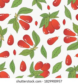 Organic collection. Vector hand drawn seamless pattern with barberry and european cornel plants on a white background
