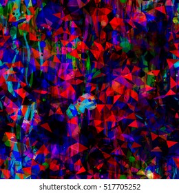 Organic color background with triangle. Abstract seamless pattern. Blue, red, black, green.