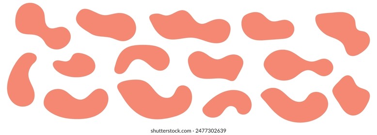 Organic colorful blob shape in boho style. Abstract blob shape. Random abstract liquid organic irregular blotch shapes. Collection of modern forms and Liquid drop or fluid dynamic print.