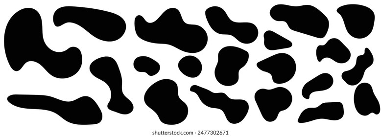 Organic colorful blob shape in boho style. Abstract blob shape. Random abstract liquid organic irregular blotch shapes. Collection of modern forms and Liquid drop or fluid dynamic print.