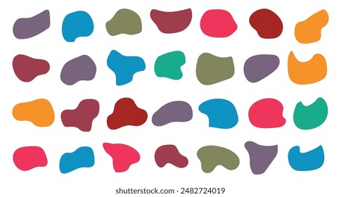 Organic colorful blob shape isolated on transparent background. Abstract fluid shapes vector set, simple decoration forms