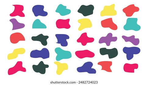 Forma colorida orgánica de la mancha aislada en fondo transparente. Conjunto de Vector de Formas fluidas Abstractas, formas de decoración simples