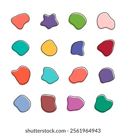 Organic colorful blob shapes. Round abstract organic shape collection. Pebble, drops and stone silhouettes. Random abstract liquid organic irregular blotch shapes.